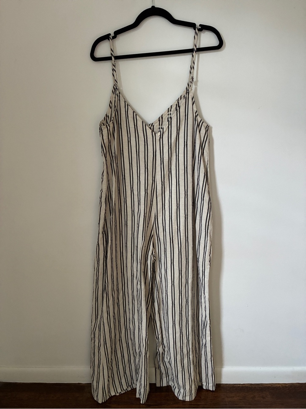 Together Cream Jumpsuit with Black Vertical Stripes